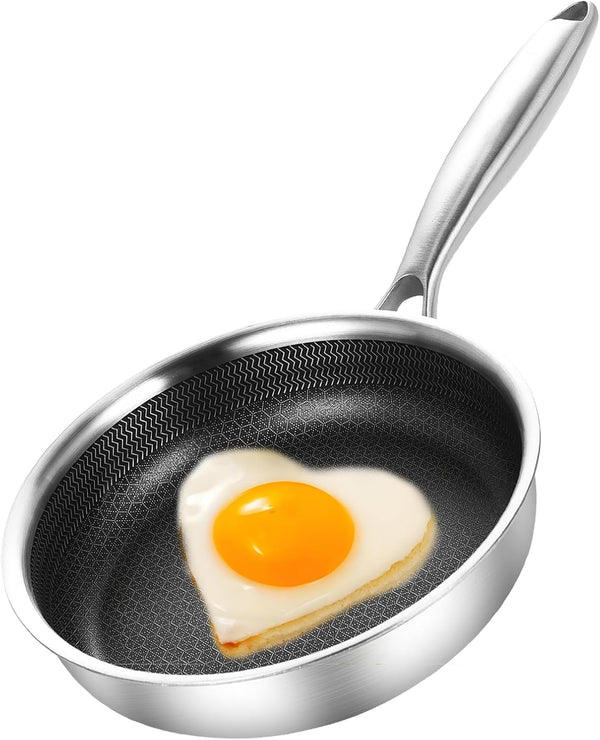 Tri-Ply Stainless Steel Nonstick Ceramic Omelette Pan 5.5 Inch | Single Egg Frying Pan, Durable Small Pan for Steak, Induction Skillets, Compatible with All Cooktops1