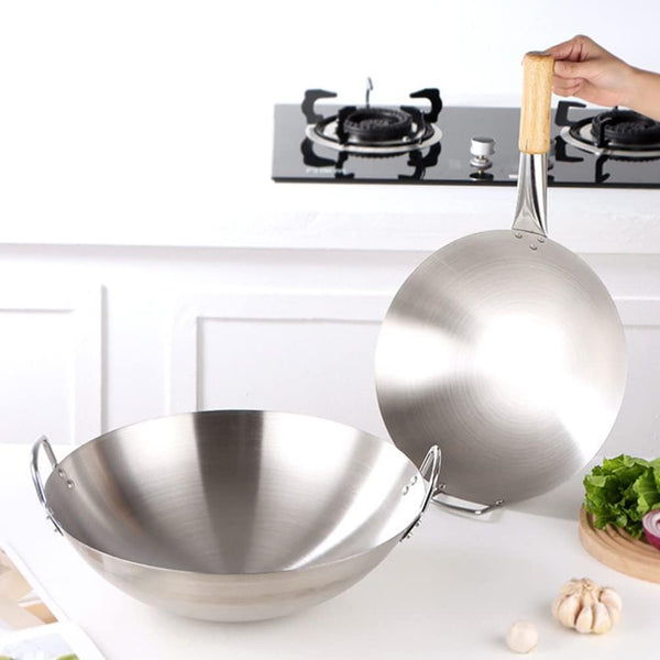 Stainless Steel Wok round Bottom Chinese Wok for Gas Stove Large Fry Pan Large Capacity Saute Pan 12.00X10.82X2.95In Even Heat Retention Easy-Clean Cooking4