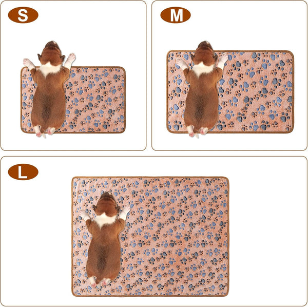 1 Pack 3 Blankets Super Soft Fluffy Premium Fleece Pet Blanket Flannel Paw Printed Throw for Dog Puppy Cat (Small 23X16'', Brown, Pink, White)2