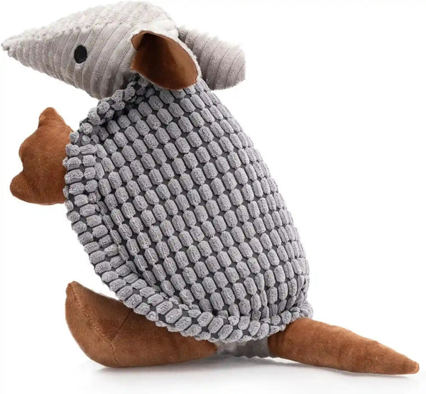 Hollypet Plush Dog Squeaky Toy Stuffed Armadillo Animal Pet Puppy Chew Toys with Clean Teeth for Small Medium Large All Breed Sizes Dogs, Gray, 8 In34