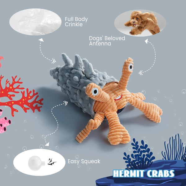 Nocciola 4 Packs Crinkle Squeaky Dog Toys for Aggressive Chewers, Tough Durable Stuffed Plush Rope Tug Puppy Chew Toy for Small Medium Large Breeds5