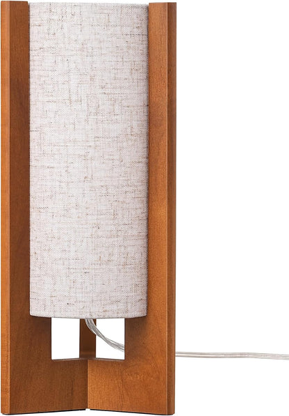 13.5" Small Table Lamp, Walnut Wood Cylinder Nightstand Lamp, E26 | Beige Linen Shade, On-Off Line Switch, Three-Sided Base, Corner Modern Bedside Lamp for Living Room, Bedroom8