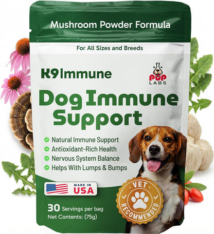 K9 Immune, All-Natural Mushroom Powder for Dogs for Immunity, Digestion, Joints, & Energy, Antioxidant-Rich & Usa-Made, Dog Immune Support with Turkey Tail Mushroom for Dogs, 30 Servings1