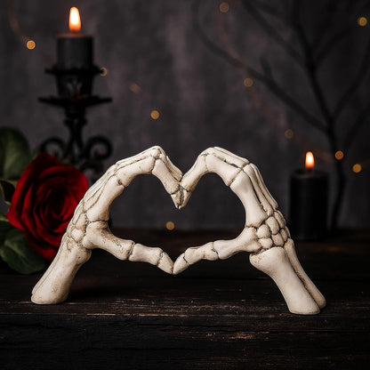 Gothic Skeleton Heart Hands Sculpture 6.3"- Unique until Death Bone Heart Love Sign -Halloween Home Decor, Gothic Wedding Gift, Shelf Desktop Ornament2