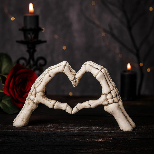 Gothic Skeleton Heart Hands Sculpture 6.3"- Unique until Death Bone Heart Love Sign -Halloween Home Decor, Gothic Wedding Gift, Shelf Desktop Ornament2