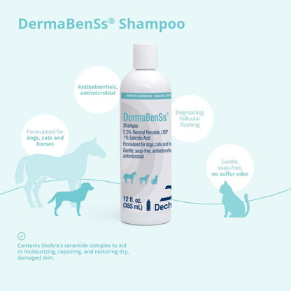 Dermabenss® Shampoo for Dogs, Cats and Horses, 12 Fl Oz | Gentle, Soap-Free, Antiseboerrhetic, Antimicrobial; 2.5% Benzoyl Peroxide, USP; 1% Salicylic Acid; Packaging May Vary4