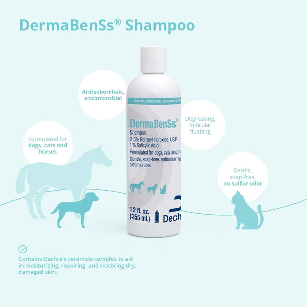 Dermabenss® Shampoo for Dogs, Cats and Horses, 12 Fl Oz | Gentle, Soap-Free, Antiseboerrhetic, Antimicrobial; 2.5% Benzoyl Peroxide, USP; 1% Salicylic Acid; Packaging May Vary4