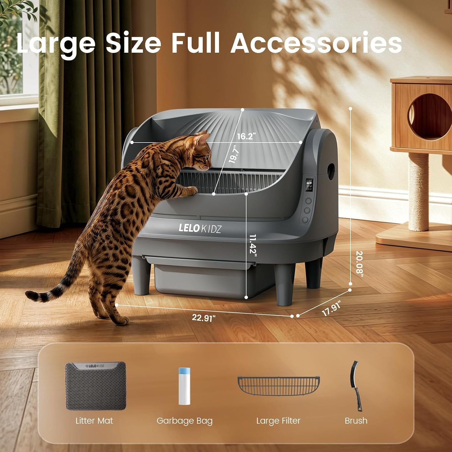 self-cleaning-litter-box-open-top-105l-automatic-litter-box-for-multiple-cats-app-control-safety-sensor-anti-pinch-includes-mat-liner-gray