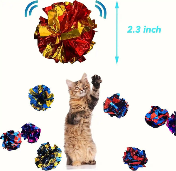 Cat Crinkle Ball Toys 10 Packs for Indoor Cats to Kill Time and Keep Fit, 2.3 Inch Colorful Mylar Crinkle Balls Attract Cats to Swat, Bite, Hunt, Interactive Toys for Cats and Kittens2