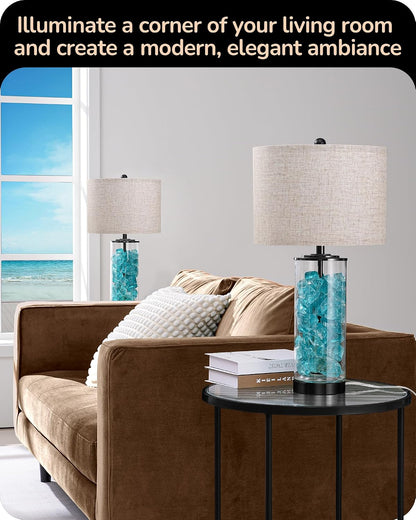23.6" Glass Table Lamp Set of 2, DIY Refillable, Rotary Switch | Modern Bedside Lamp with Linen Lampshade, E26 Base, Nightstand Light for Living Room, Bedroom, Office6