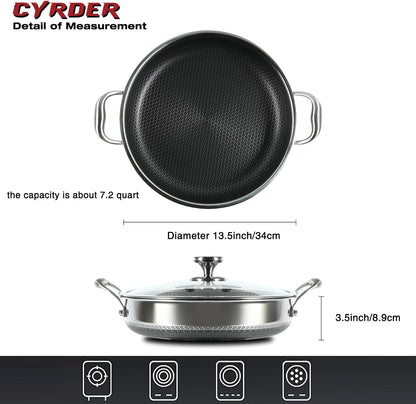 Large Stainless Steel Hybrid Nonstick Deep Frying Pan, 13Inch 7.2QT | 316L Stainless Steel, Two Handle Hold Sauté Pan with Lid, PFOA Free, Premium Cookware for Stir Fry/Toast/Roast/Bake/Stew3
