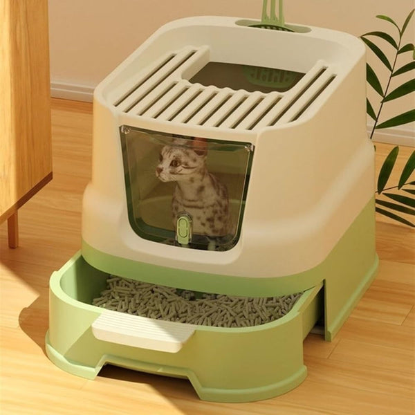 Pet Supplies, Enclosed Top-Entry Cat Litter Box with Lid & Scoop, Large Anti-Splash Drawer Design6