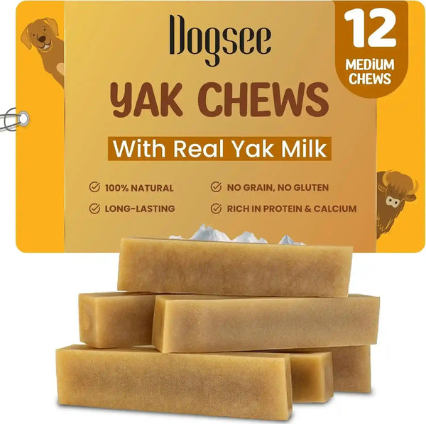 Dogsee Yak Chews for Dogs 1Lb (Medium - 6 Bars), 100% All Natural, 60% Protein, Dog Treats Medium Breed, Yak Chews Long Lasting for Aggressive Chewers, Raw Hide Free10