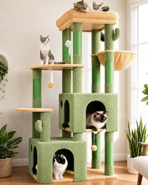 Globlazer Cat Tower for Indoor Cats, Heavy Duty Cat Trees for Large Adult Big Cats Maine Coon Cat Tree Tower with Scratching Post, Extra Large Top Perch, Cat Condos, F61, Dark Grey, 61Inch14