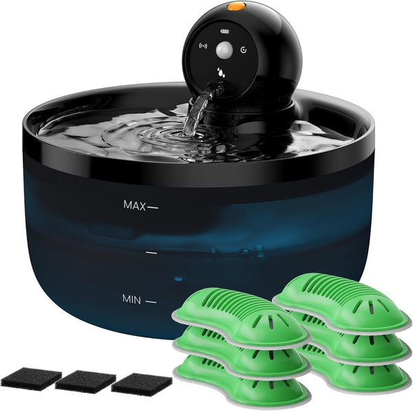 Cat Water Fountain Wireless Cordless: Cat Fountain for Drinking Battery Operated - 88Oz/2.6L Black Pet Water Fountain Rechargeable - Quiet Cats Water Bowl Dispenser with Motion Sensor - Small Animals12