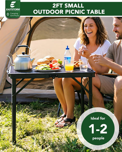 2 Ft Folding Camping Table, Adjustable Height 10.6-22 In, Small Grill Table | Black Metal Mesh,23.6 X 15.8 In,Portable & Compact for Outdoor,Indoor,Picnic,Bbq,Tailgating, with Carry Handle,66 Lb Capacity4