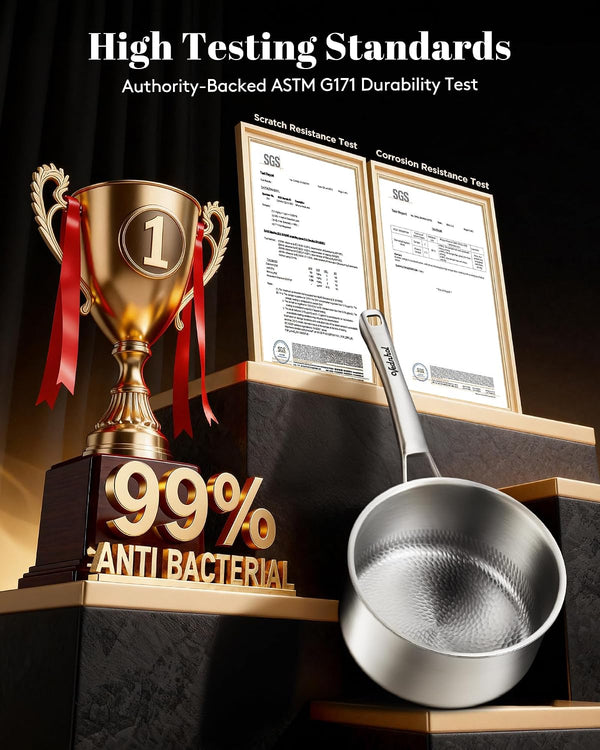 Titanium Sauce Pans for Cooking, 1.5&2.5&3.5QT Pure Titanium Hammered Pro with Two Lids, Non-Toxic Skillet for Cooking, PFAS/PFOA/PTFE Free Cookware, Dishwasher&Oven Safe, Kitchen Induction Compatible5