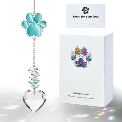 Dog Memorial Gifts for Loss of Dog, Pet Sympathy, Dog Memorial Suncatcher | Thoughtful Dogs and Cats Bereavement Remembrance Gifts, Natural Cat'S Eye Paw Crystal Suncatcher1