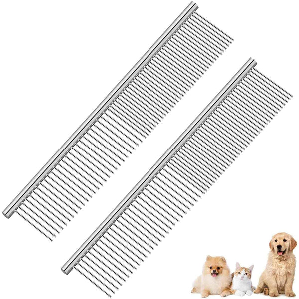 Dog Grooming Comb Pet, Stainless Steel Cat Combs with Rounded Teeth, Professional Metal Tear Stain Remover, Dematting Tool for Small, Medium & Large Pets-7.5In8