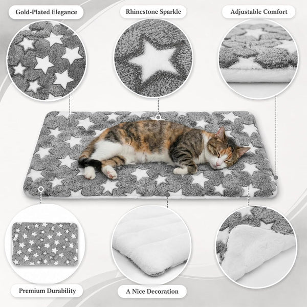 4 Pcs Dog Bed Mat, Comfortable Soft Pad for Pets Reversible Crate | Pads Dog Crate Bed Washable Cute Star Pet Beds for Cage Portable Soft Kennel Mat for Outdoor Sleeping Small Dogs Cat Sleeping3