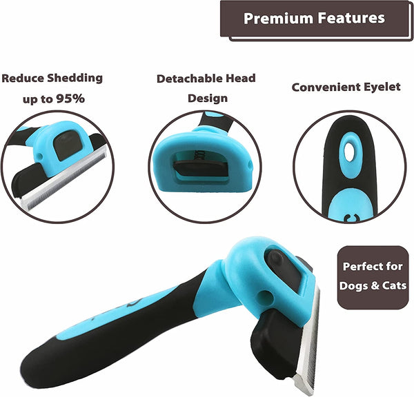 Gonicc PDT- 1001 Professional Pet De Shedding Comb Tool Blue | Effectively Reduces Shedding by up to 95%, Ideal for Short, Medium, Long Hair, Ergonomic Non-Slip Handles, Durable and Stable3