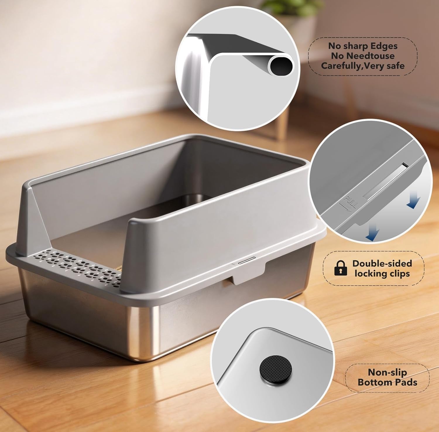 2pack-stainless-steel-litter-box-metal-litter-boxs-with-lid-high-sides-xl-extra-large-litter-box-for-big-cats-never-absorbs-odors-leak-proof-stain-free-rust-free-easy-to-clean-scoop-included
