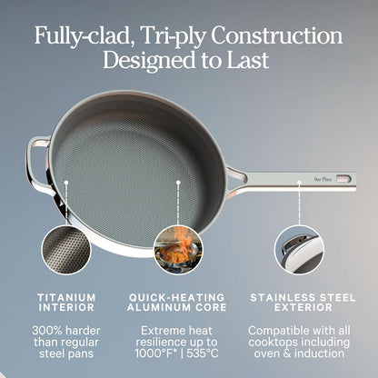 Our Place Mini Titanium Always Pan Pro, 8.5" Nonstick Titanium Frying Pan | Pfas-Free Titanium Skillet; Tri-Ply Steel & Aluminum; Lid & Spatula; Induction, Dishwasher & Oven Safe to 1000°F (750°F Gold)5