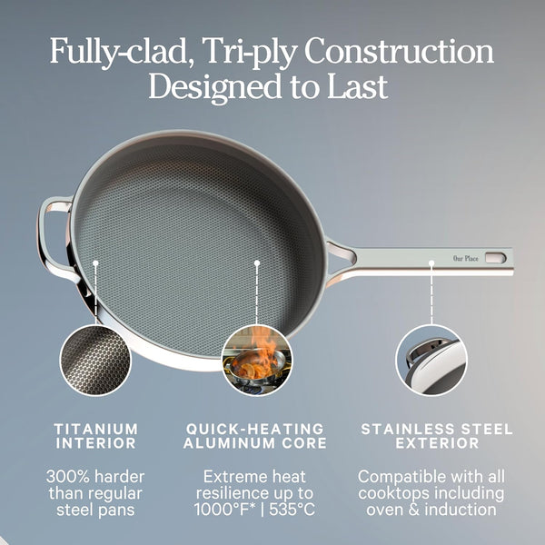 Our Place Mini Titanium Always Pan Pro, 8.5" Nonstick Titanium Frying Pan | Pfas-Free Titanium Skillet; Tri-Ply Steel & Aluminum; Lid & Spatula; Induction, Dishwasher & Oven Safe to 1000°F (750°F Gold)5