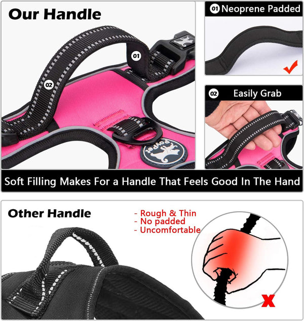 Poypet No Pull Dog Harness, No Choke Front Lead Dog Reflective Harness, Adjustable Soft Padded Pet Vest with Easy Control Handle for Small to Large Dogs(Pink, Medium)5