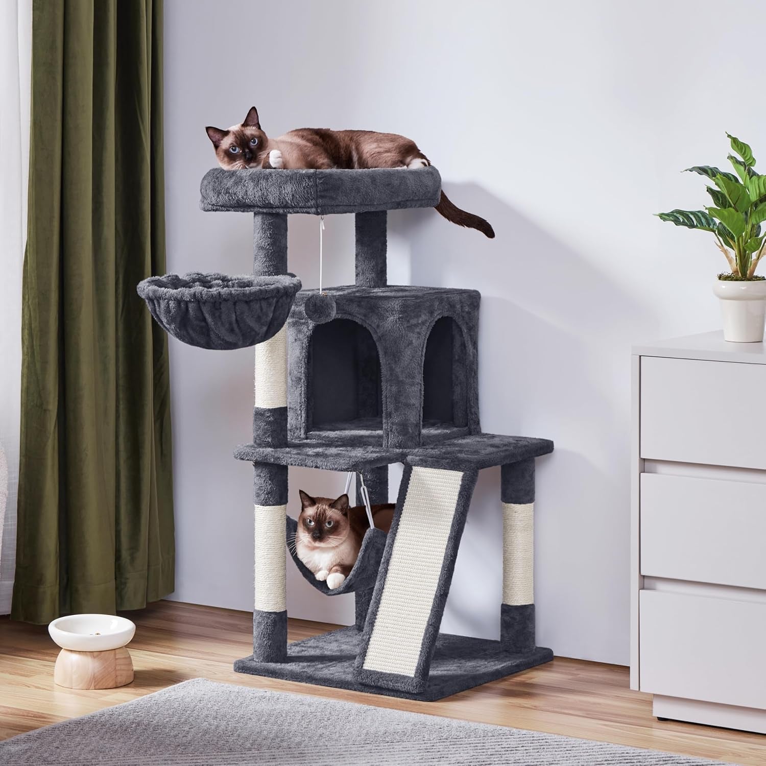 yaheetech-cat-tree-tower-40-inch-condo-with-hammock-oversized-soft-platform-scratching-board-basket-pet-beds-furniture-for-large-kittens-dark-gray-roomy-top-perch-lets-big-cats-lounge-and-survey-the-room-plus-a-sturdy-multi-level-design-cozy-condo-and-soft-plush