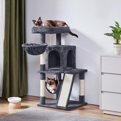 Yaheetech Cat Tree Tower, 40-Inch Condo with Hammock, Oversized Soft Platform, Scratching Board, Basket, Pet Beds & Furniture for Large Kittens, Dark Gray | Roomy Top Perch Lets Big Cats Lounge and Survey the Room, plus a Sturdy Multi-Level Design, Cozy Condo and Soft Plush2