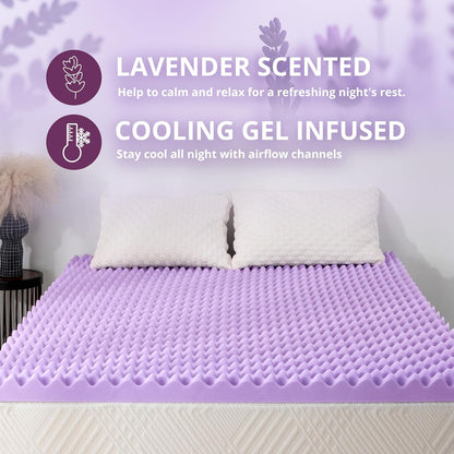 3 Inch Egg Crate Twin Memory Foam Mattress Topper, Cooling Gel Infused Foam Mattress Topper for Pressure Relief, Certipur-Us Certified Twin Bed Topper, Purple, 38"×75" | Lavender Scent Gel Infused Foam Mattress Topper for Pressure Relief, Certipur-Us Certified Twin Bed Topper, Purple, 38"×75"3