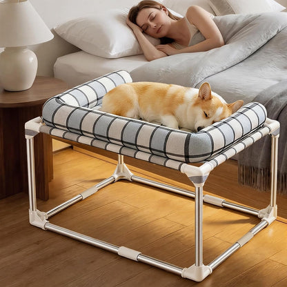 Bedside Cosleeper Dog Bed with Bloster, Height Elevated Pillow Bed Dog | Extension Attached to Human Bed for Dog Cat, Window Perch Bedside Lounge Elevated, Stainless Steel, Anti-Slip Feet8