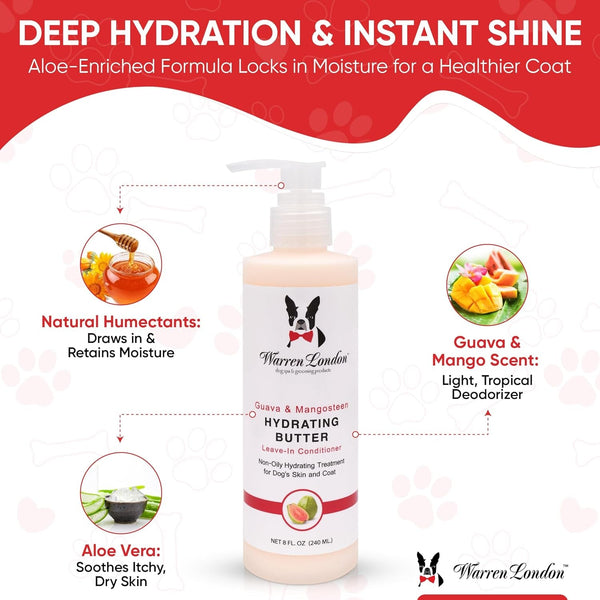 Warren London Hydrating Butter Leave in Pet Conditioner for Dogs | Lotion for Skin and Coat | Aloe Puppy & Dog Conditioner for Hair Detangler, Dry Skin, & Pet Fur Dandruff | Made in USA | Guava 8Oz2