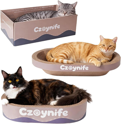 3PCS Cat Scratcher Cardboard, Oval Cat Scratch Pad Bowl Nest for Indoor Cats, round Cat Scratching Board Corrugated Lounge Cat Bed, Furniture Protector for Couch (Coffee, 15.7 * 10 In)5