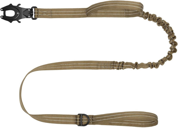 ICEFANG Tactical Dog Leash with Quick-Release Metal Clasp,Bungee-Dog Lead | with 2 Control Handles,Hands Free D-Ring ,Reflective ,4Ft Length for Medium Large Dogs, Brown1