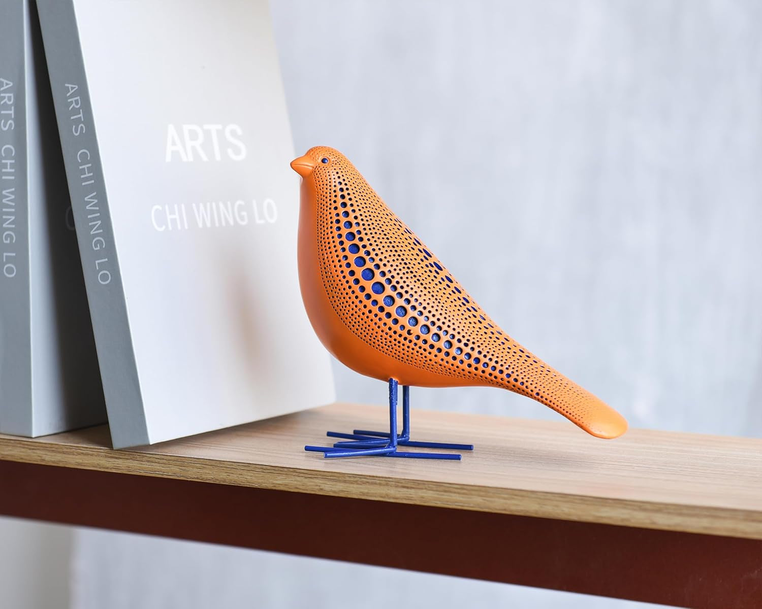 bird-figurine-modern-sculpture-and-statues-for-home-decor-animal-statues-for-bookshelf-table-entryway-fireplace-resin-decorative-sculpture-with-chic-polka-dots-art-design-orange