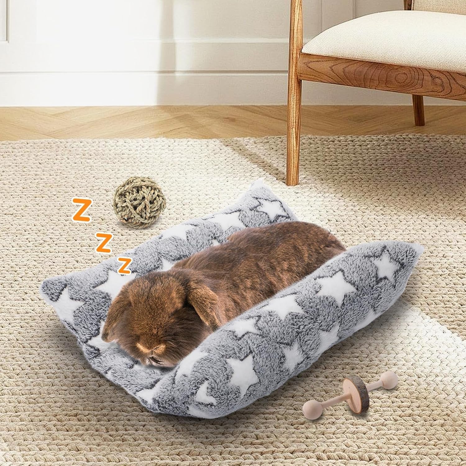 mewtogo-15-7-x-14-bunny-bed-for-rabbit-cage-thickened-soft-prevent-sore-hocks-plush-mat-with-cotton-lounger-pillows-small-animal-flop-mat-for-hutch-sleeping-indoor-gray-star