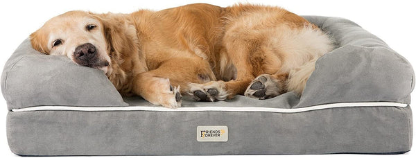 Friends Forever Large Dog Bed Couch, Orthopedic Pet Sofa Memory Foam | Dog Couch with Washable Removable Bed Cover, Non-Slip Bottom, Indoor Calming Chairs Mattress, Chester, Pewter Grey Large15