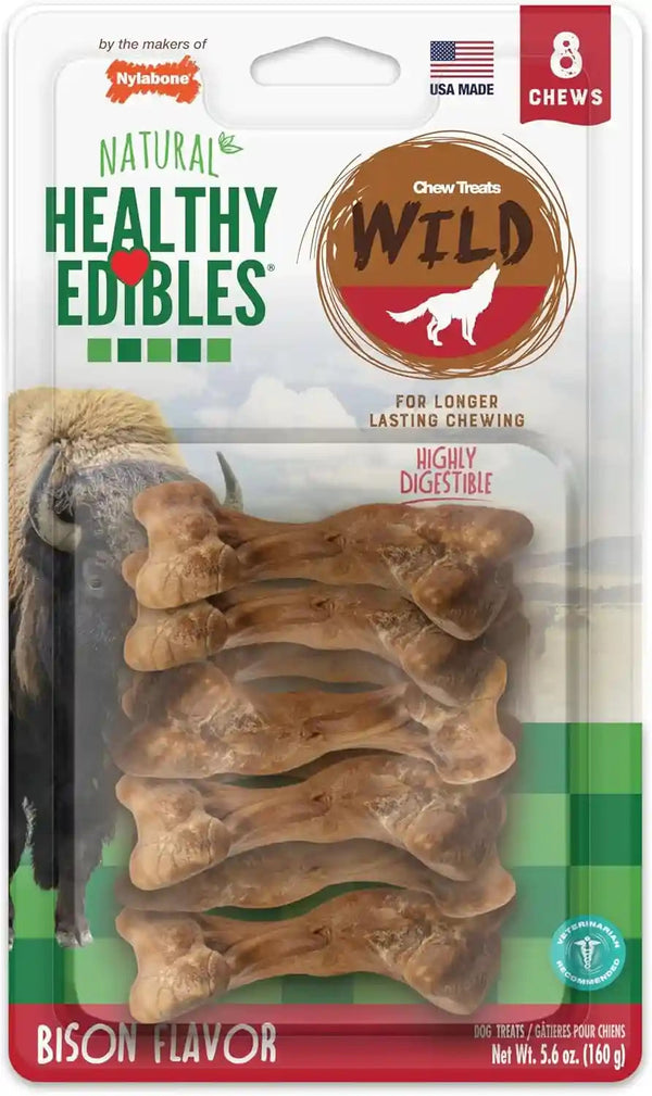 Nylabone Healthy Edibles WILD Natural Dog Chew Treats, Bison Flavor, Small Dogs up to 20 Lbs - Made in USA (16 Count)15