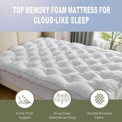 5 Inch Memory Foam Mattress Topper Queen for Back Pain Relief | 5 Inch Extra Thick Gel Memory Foam Topper with Pressure Relief, Body Contouring Support, 4-Way Straps and Plush Comfort3