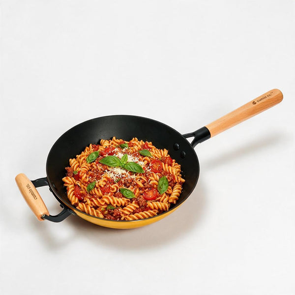 Enameled Cast Iron Wok Pan, 10 Inch (2.5 QT) – Pfas-Free Non Toxic Stir Fry Pan – 4 Layer Enamel Coated – Induction & Oven Safe Wok for Sautéing, Frying & Everyday Cooking (Color: Mustard)1