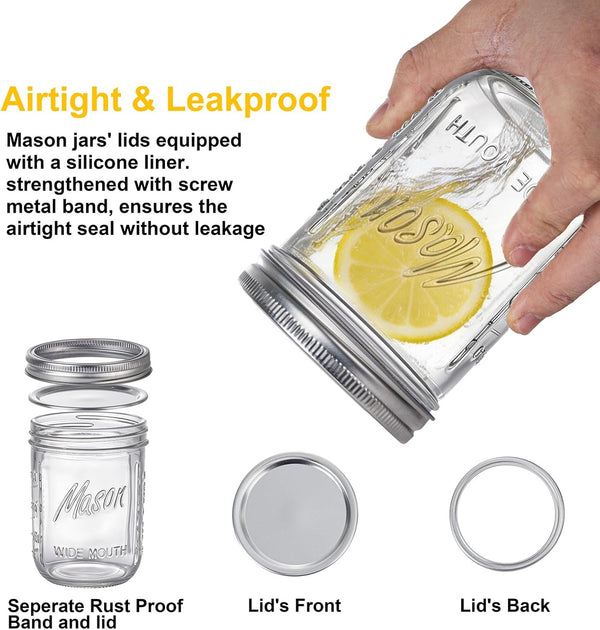 6-Pack Mason Jars 16 Oz with Lids – Wide Mouth Glass Mason Jars, Airtight Leak-Proof Canning Jars 16 Oz for Food Storage, Fermenting, Pickling, Freezing, and Crafts3