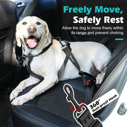Pawaboo Dog Seat Belt for Car, with 360° Hook，20 In, Chew-Proof, Black | Adjustable Nylon & PVC Dog Car Safety Restraint, Dog Seat Belt Leashes for Cars, Universal Pet Safety Belts5