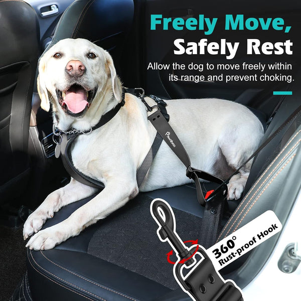 Pawaboo Dog Seat Belt for Car, with 360° Hook，20 In, Chew-Proof, Black | Adjustable Nylon & PVC Dog Car Safety Restraint, Dog Seat Belt Leashes for Cars, Universal Pet Safety Belts5