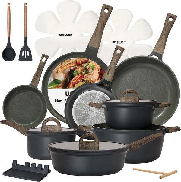 22Pcs Nonstick Pots and Pans Set, Ceramic Cookware Set Non Toxic | Pfas-Free Healthy, Induction Compatible, Dishwasher & Oven Safe, Space Saving, RV Camping Kitchen Cooking Set, Gray1