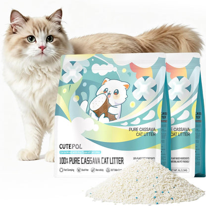 Cassava Clumping Cat Litter, Non Sticking, Rapid Clumping, Water Absorbent, Dust-Free, 11Lb (2 Pack of 5.5Lb Bags)1