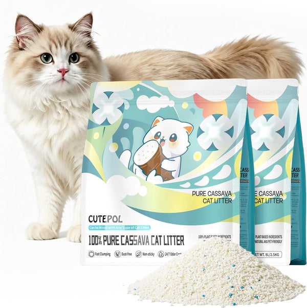 Cassava Clumping Cat Litter, Non Sticking, Rapid Clumping, Water Absorbent, Dust-Free, 11Lb (2 Pack of 5.5Lb Bags)1