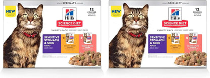 Hill'S Science Diet Sensitive Stomach & Skin Wet Cat Food Variety Pack | #1 Veterinarian Recommended, Adult Formula, Chicken & Beef, Salmon & Tuna, 2.8 Oz. Pouches, 12-Pack14