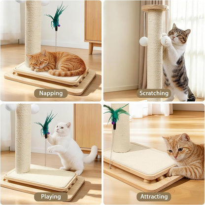 Cat Scratching Post with Sisal Mat and Wooden Base Indoor Scratcher | Stable Cat Scratch Furniture with Durable Sisal Post, Scratch Mat and Hanging Ball, Protects Furniture, Easy Assembly9